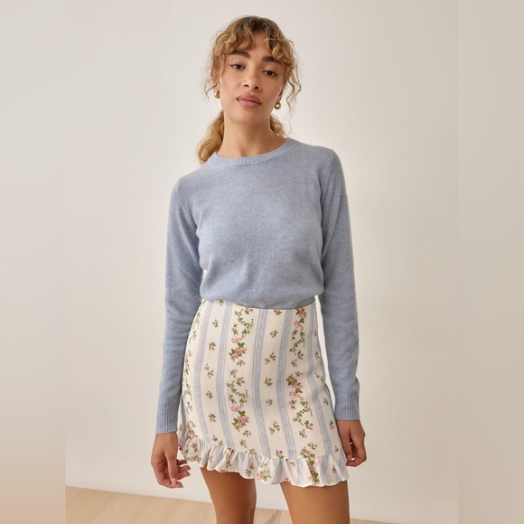 Reformation Floral Mini Skirt in Cream and Pink